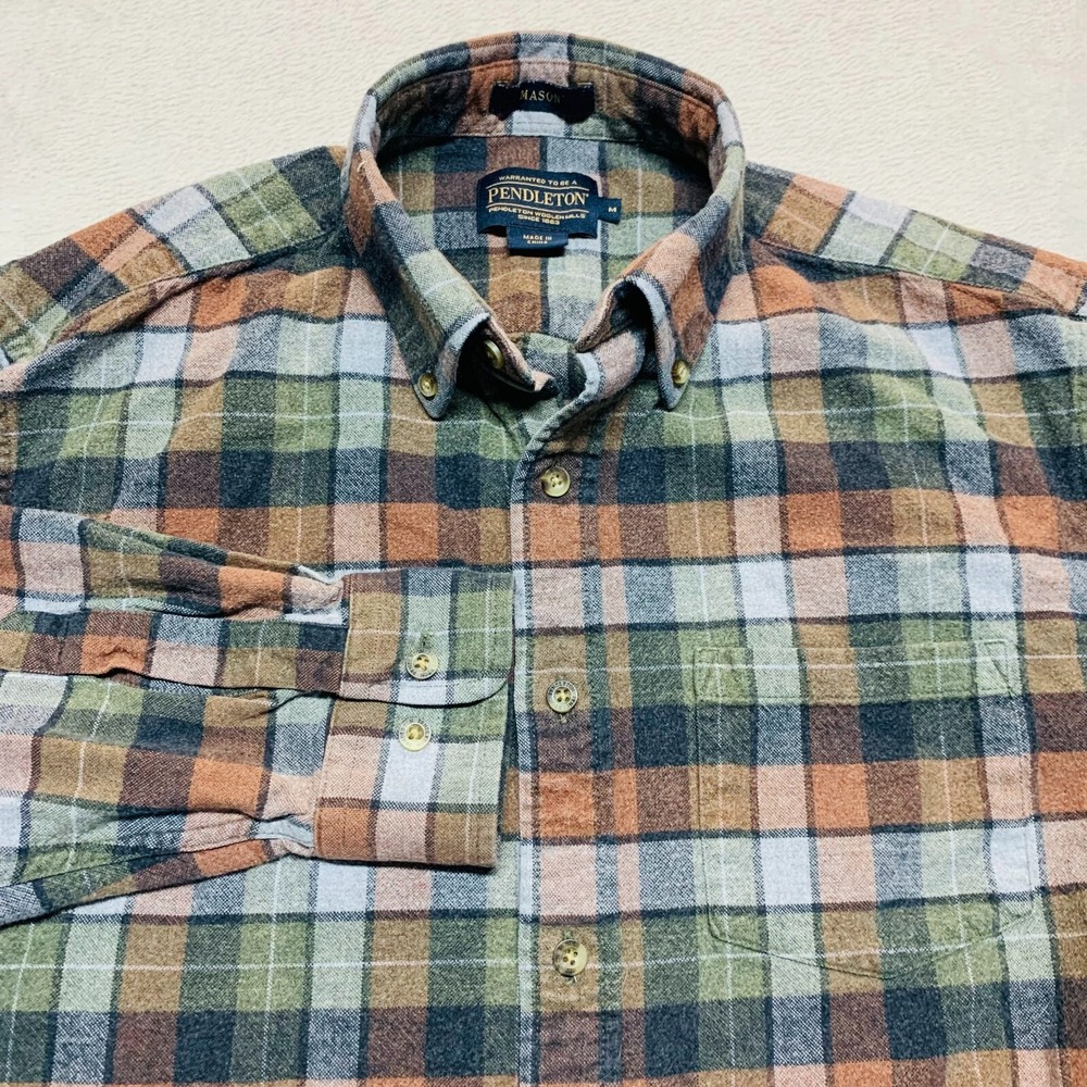 Pendleton Shirt Mens M Green Gray Plaid Flannel Mason‎ Button Up Shirt